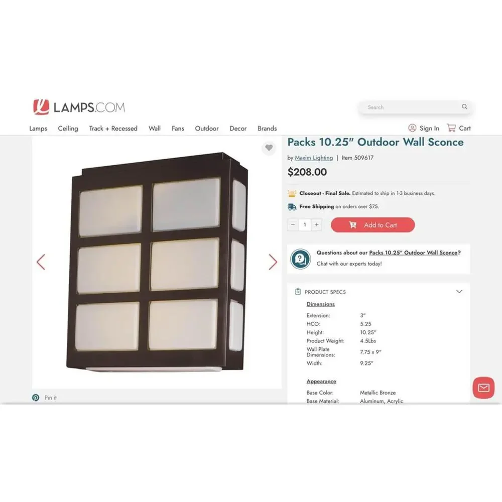 Maxim Outdoor LED Wall Sconces Set Of Two New In Box